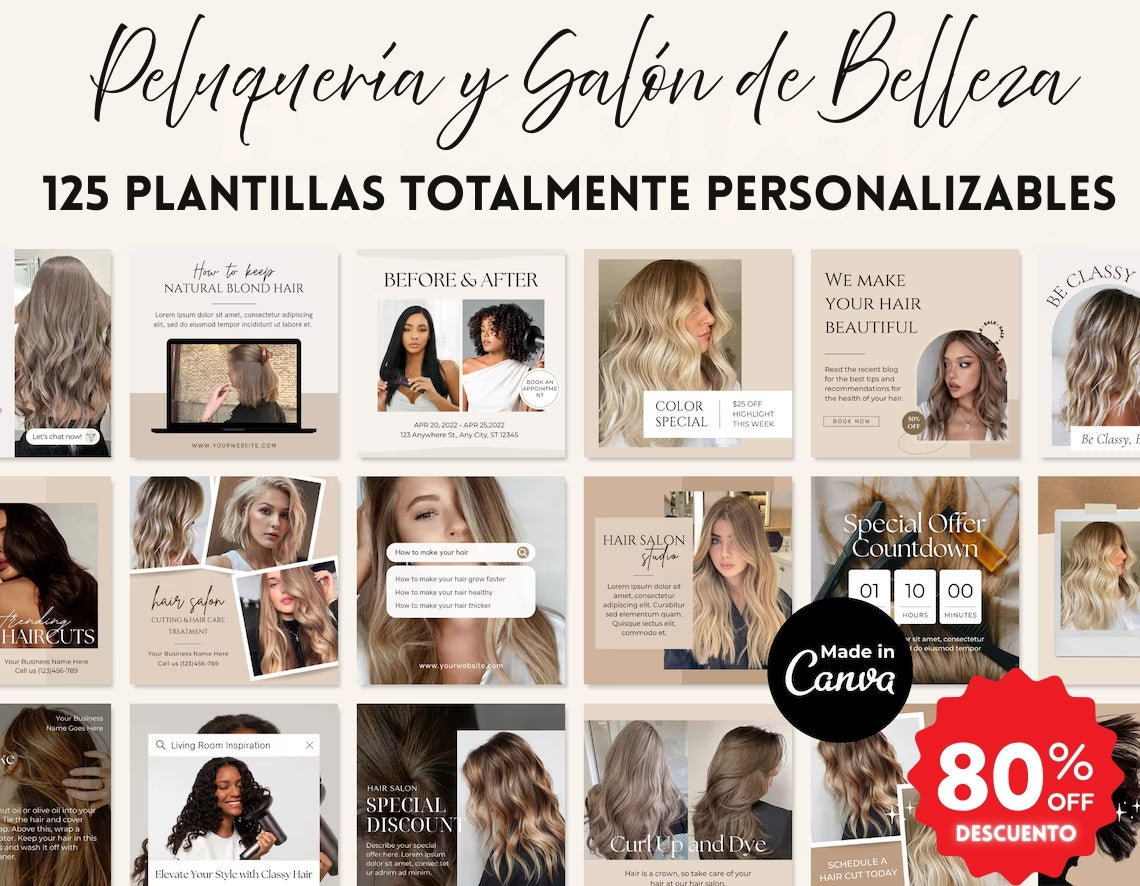 +125 Plantillas de Instagram Profesionales para Salones de Belleza – Listas para Usar y Atraer Más Clientes